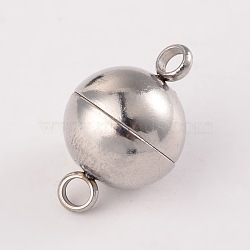 Tarnish Resistant Round 304 Stainless Steel Magnetic Clasps with Loops, Stainless Steel Color, 13x8mm, Hole: 2mm(STAS-N014-01-8mm)