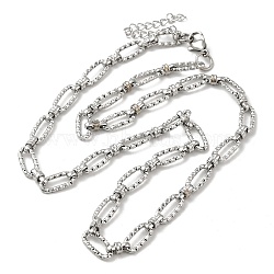 304 Stainless Steel Faceted Oval Link Chain Necklaces, Stainless Steel Color, 19.88 inch(50.5cm)(NJEW-K249-19P)