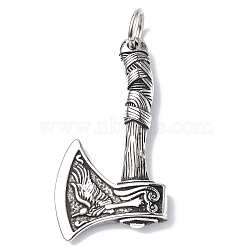 304 Stainless Steel Pendants, with Jump Ring, Axe Charm, Antique Silver, 46x24x5mm, Jump Ring: 10x1.47mm, Inner Diameter: 7mm.(STAS-C065-11AS)