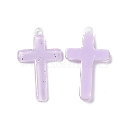 Opaque Acrylic Pendants, with Sequins, Cross Charm, Lilac, 32x18.5x3mm, Hole: 2mm(OACR-B004-02E)