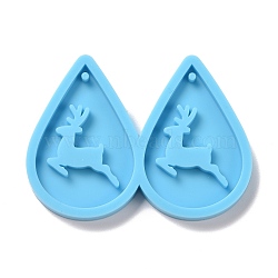 DIY Teardrop with Reindeer Pendants Silhouette Silicone Molds, Resin Casting Molds, For UV Resin, Epoxy Resin Jewelry Making, Christmas Theme, Deep Sky Blue, 42x57x5mm, Hole: 1.5mm, Inner Diameter: 37x25mm(DIY-D060-29)