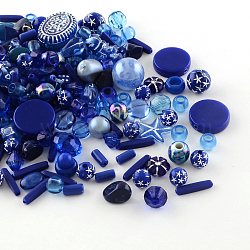 Acrylic Beads, Mixed Shapes, Dark Blue, 5.5~28x6~20x3~11mm, Hole: 1~5mm(SACR-S756-02)