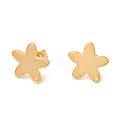 201 Stainless Steel Stud Earring Findings, with Ear Nuts and 304 Stainless Steel Pins, Flower with Hole, Real 24K Gold Plated, 13x13.5mm, Hole: 1.2mm, Pin: 0.7mm(STAS-G266-10G)
