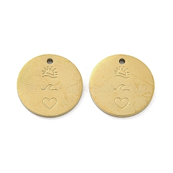 Ion Plating(IP) 316L Stainless Steel Pendants, Nickel Free, Real 18K Gold Plated, Flat Round Charm, Heart, 15x1.5mm, Hole: 1.3mm(STAS-K280-10A-G)