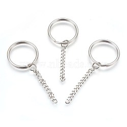 304 Stainless Steel Split Key Rings, Keychain Clasp Findings, with Chains, Stainless Steel Color, 76mm, 29.5~30x3mm(STAS-G188-02P-30mm)