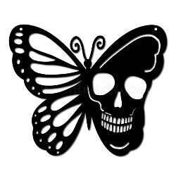 Iron Hanging Decors, Metal Art Wall Decoration, Butterfly with Skull, for Bathroom, Living Room, Home, Office, Garden, Kitchen, Hotel, Balcony, Matte Gunmetal Color, 250x300x1mm(AJEW-WH0286-011)