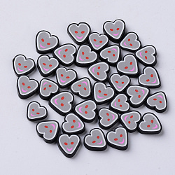 Handmade Polymer Clay Nail Art Decoration Accessories, Fashion Nail Care Cabochons, Heart with Smile, Dark Gray, 9~12x9~12x2mm, about 2000~2500pcs/500g(CLAY-N006-20B)