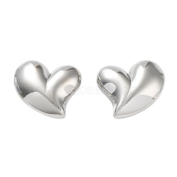 Non-Tarnish 304 Stainless Steel Stud Earrings, Heart, Stainless Steel Color, 23x28mm(EJEW-Z032-02P-01)