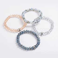 Electroplate Glass Beads Stretch Bracelets, with Antique Silver Alloy Findings, Mixed Color, 60mm(BJEW-JB02012)