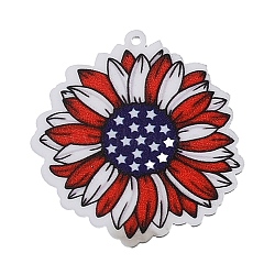 Independence Day Acrylic Pendants, American Flag, Flower, 40x39x2mm, Hole: 1.4mm(OACR-O007-05H)