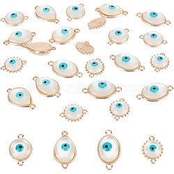 20Pcs 10 Colors Brass Enamel Pendants, Long-Lasting Plated, Real 18K Gold Plated, with Jump Rings, Column with Evil Eye, Mixed Color, 8x5.5x4.5mm, Jump Ring: 5x0.6mm, 3mm inner diameter, 2pcs/color(KK-NB0001-48G)