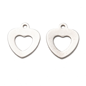 201 Stainless Steel Charms, Laser Cut, Hollow, Heart, Stainless Steel Color, 12x10x0.5mm, Hole: 1mm