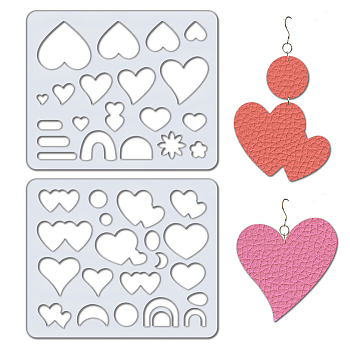2Pcs 2 Style Acrylic Earring Handwork Template, Card Leather Cutting Stencils, Heart, 15x18x0.3cm, 1pc/style