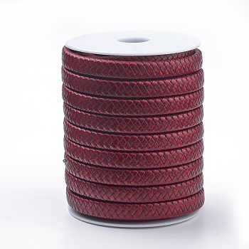 Leather Braided Cords, with Imitation Leather Cords inside, FireBrick, 11~12x6mm, about 10.93 yards(10m)/roll