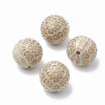 Plating Acrylic Beads, Metal Enlaced, Round, Golden Plated, Old Lace, 14mm, Hole: 1mm, about 325pcs/500g
