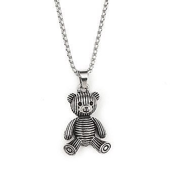 201 Stainless Steel Chain, Zinc Alloy Pendant Necklaces, Bear, Antique Silver & Stainless Steel Color, 23.54 inch(59.8cm)