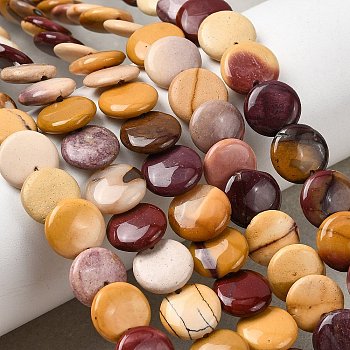 Natural Mookaite Beads Strands, Flat Round, 10x3~3.5mm, Hole: 0.7mm, about 50pcs/strand, 16.06''(40.8cm)