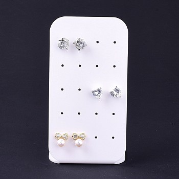 Acrylic Earring Display Stands for 12 Pairs Show, Rectangle, White, 6x4.2x11cm, Hole: 1.5mm