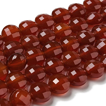 Natural Carnelian Beads Strands, Faceted, Flat Round, 10x7~7.5mm, Hole: 1.2mm, about 38pcs/strand, 14.92''(37.9cm)