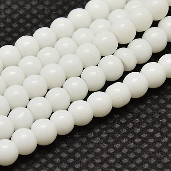 Opaque Solid Color Glass Round Beads Strands, Grade AA, White, 4mm, Hole: 1mm, about 80pcs/strand, 12 inch