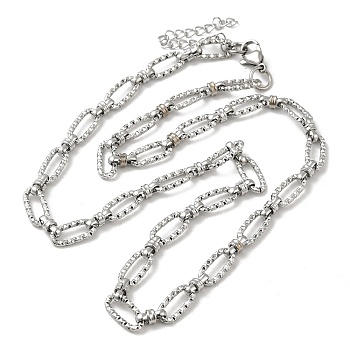 304 Stainless Steel Faceted Oval Link Chain Necklaces, Stainless Steel Color, 19.88 inch(50.5cm)