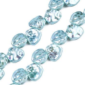ABS Plastic Imitation Pearl Beads Strands, AB Color Plated, Nuggets, Pale Turquoise, 13x13x6mm, Hole: 0.9mm, about 36pcs/strand, 15.35 inch(39cm)