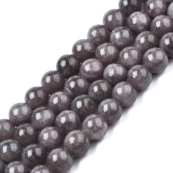 Natural Dyed Yellow Jade Gemstone Bead Strands, Round, Gray, 6mm, Hole: 1mm, about 66pcs/strand, 15.7 inch