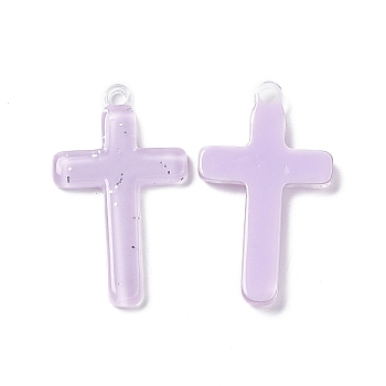 Opaque Acrylic Pendants, with Sequins, Cross Charm, Lilac, 32x18.5x3mm, Hole: 2mm
