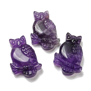 Natural Amethyst Pendants, Owl Charms, 44~46x29~31x7.5~10mm, Hole: 1.4mm