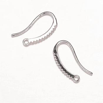 Brass Micro Pave Cubic Zirconia Earring Hooks, Ear Wire, with Horizontal Loop, Platinum, 19x9x2mm, Hole: 1mm, 18 Gauge, Pin: 1mm