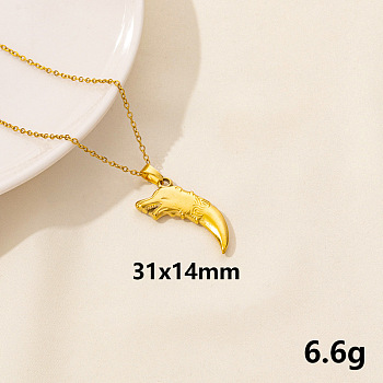 304 Stainless Steel Wolf Tooth Pendant Necklace, Cable Chain Necklaces