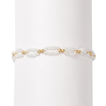 Glass Seed Beaded Bracelet, Braided Ring Wrap Bracelet for Women, White, 7-1/4 inch(18.5cm)