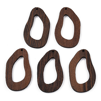 Natural Wenge Wood Big Pendants, Undyed, Irregular Teardrop Charms, Coconut Brown, 50x30x3.5mm, Hole: 2mm