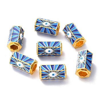 Alloy Enamel Beads, Large Hole Beads, Hexagon with Evil Eye, Blue, 21.5x14x13.5mm, Hole: 6x7mm