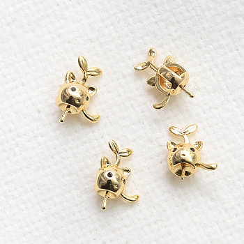 Cat Shaped Brass Peg Bails Pin Charms, for Half Hole Pearl Making, Random with or without Thread, Golden, 13x9mm