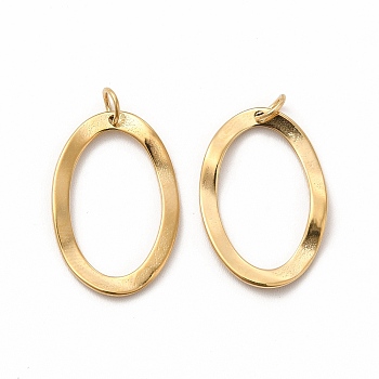 Ion Plating(IP) 304 Stainless Steel Pendants, with Jump Ring, Oval, Real 14K Gold Plated, 20x13x1mm, Hole: 2mm