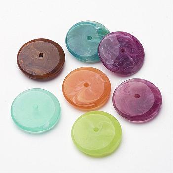Flat Round Imitation Gemstone Acrylic Beads, Mixed Color, 26x6mm, Hole: 2.5mm