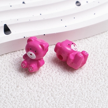 Opaque Acrylic Beads, Bear, Deep Pink, 16.6x11.8x10.7mm, Hole: 2.8mm