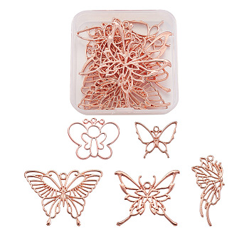 Pet Alloy Pendants, Open Back Bezel, for DIY UV Resin, Epoxy Resin Jewelry Making, Butterfly, Rose Gold, 64x63x20mm, 10pcs/box