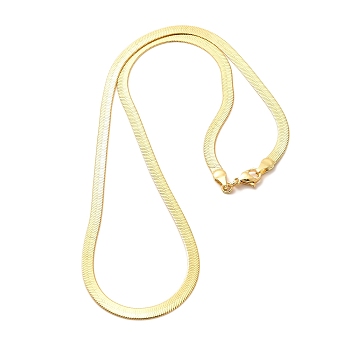 4mm Rack Plating Brass Flat Snake Chain Necklaces for Women Men, Cadmium Free & Lead Free, 901 Stainless Steel Clasp, Long-Lasting Plated, Real 18K Gold Plated, 18.11 inch(46cm)