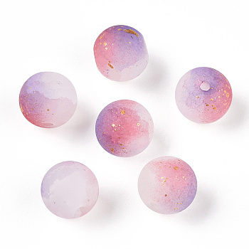 Frosted Baking Painted Crackle Glass Beads with Glitter Powder, Two Tone, Round, Pearl Pink, 6x5.5mm, Hole: 1.4mm, about 3330pcs/1000g