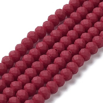 Glass Beads Strands, Faceted, Frosted, Rondelle, FireBrick, 8mm, Hole: 1mm, about 65~68pcs/strand, 15.7~16.1 inch(40~41cm)