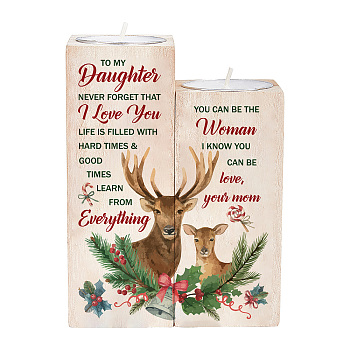 SUPERDANT Wooden Candle Holders, with Paraffin Candles, for Christmas, Deer Pattern, Candle Holder: 4.51x4.51x10.15~12.19cm, Candles: 37.2x14.8mm