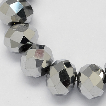 Electroplate Glass Beads Strands, Faceted, Rondelle, Silver Plated, 12x8mm, Hole: 1mm, about 72pcs/strand, 23 inch
