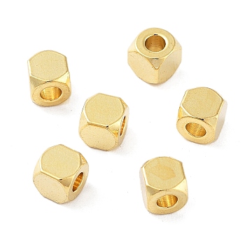 201 Stainless Steel Beads, Cube, Real 18K Gold Plated, 4x4x4mm, Hole: 2mm