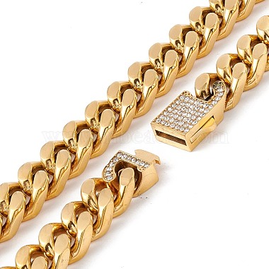 Ion Plating(IP) 304 Stainless Steel Curb Chains Necklace with Crystal Rhinestone for Women(NJEW-E155-04G)-5