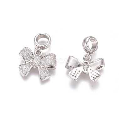 Clear Bowknot Brass+Cubic Zirconia Dangle Charms
