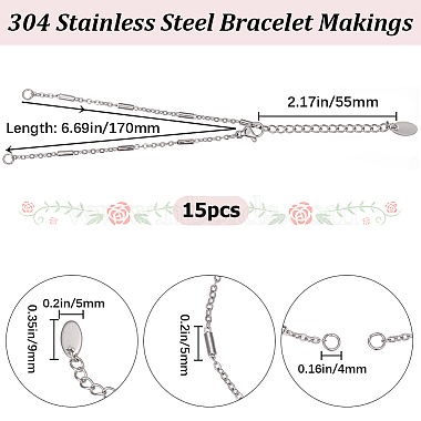 beebeecraft 15pcs placage sous vide fait à la main 304 fabrication de bracelets en acier inoxydable(AJEW-BBC0002-15)-2