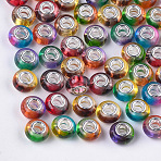 Resin European Beads, Large Hole Beads, with Brass Double Cores, Two Tone, Rondelle, Mixed Color, 14x8.5~9mm, Hole: 5mm(RPDL-S013-08)
