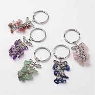 Natural Mixed Stone Keychain, with Tibetan Style Alloy Findings, Antique Silver and Platinum, 68mm(KEYC-JKC00106)